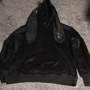 808 Black Velvet Hoodie with Bunny Ear Design